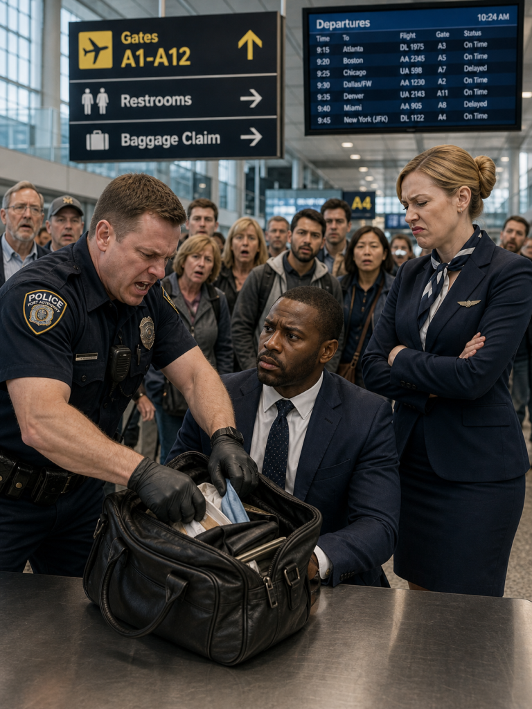 Three officers surrounded me over a crime I didn’t commit… then one of them read the tag on my luggage.