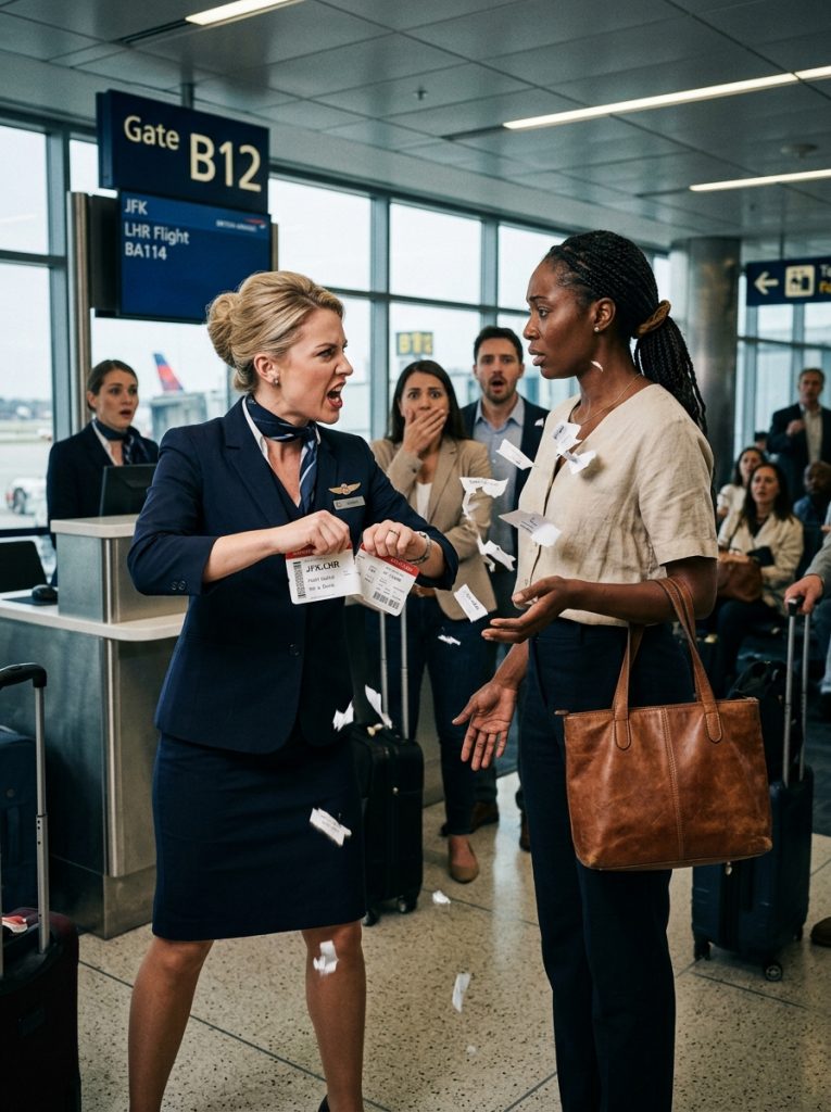 “Flight Attendant Tears Up Black Woman’s Ticket — Her Name Brings the Entire Flight to a Halt”