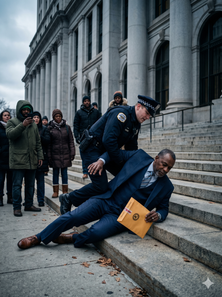 A Novice Officer Body-Slammed a Reserved Veteran Outside the Courthouse, Disregarding the Sealed Envelope Gripped in His Hand