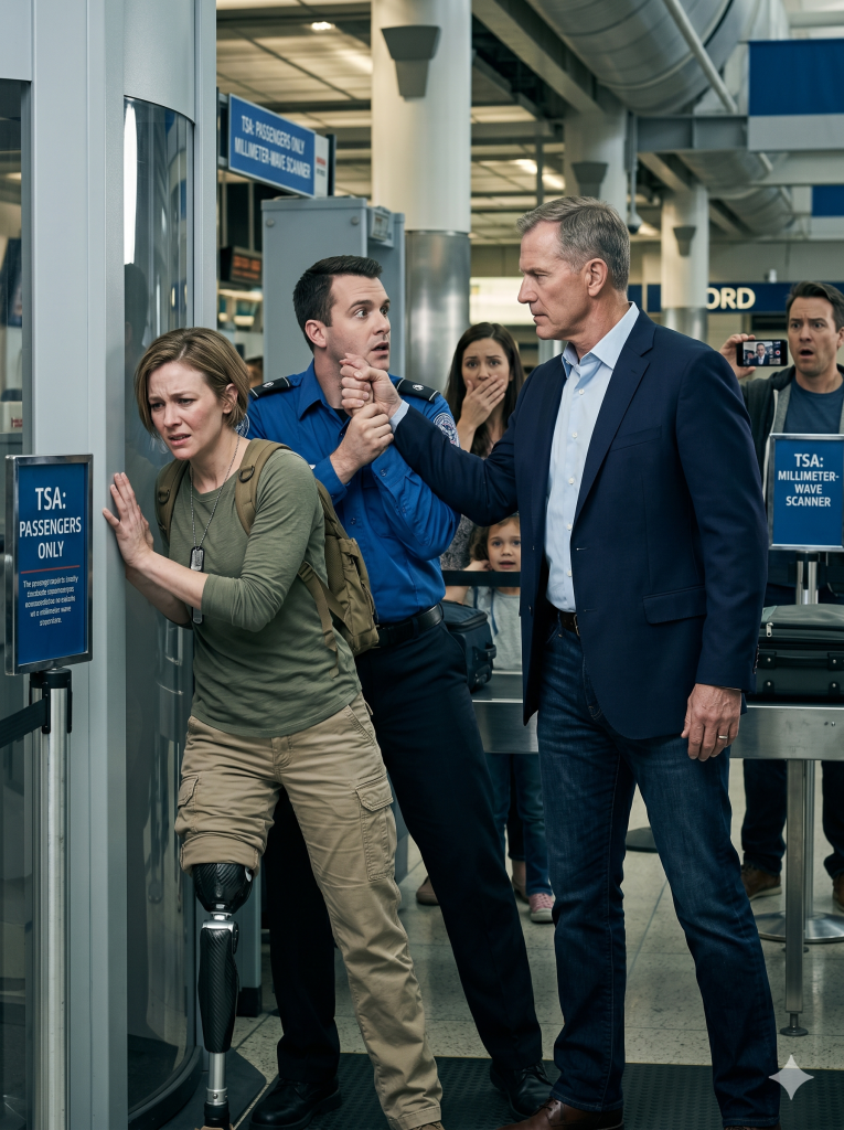 “Take off the leg!” the rogue TSA guard sneered at the disabled vet. He was unaware the 4-star general right behind him was her husband…