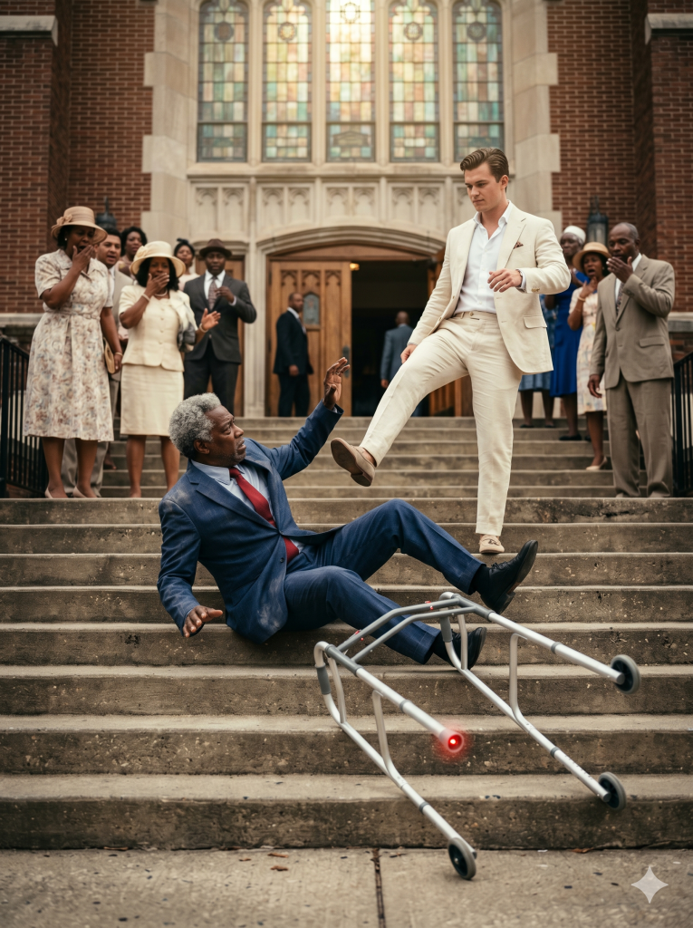 Entitled Billionaire’s Son Kicked My Walker Down the Church Steps—He Had No Idea the Single Blinking Light Inside It Would Destroy His Legacy.