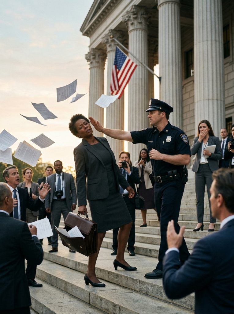 The Woman in Handcuffs Was the Law. By the time the courthouse doors opened, everyone on those steps had already destroyed themselves.