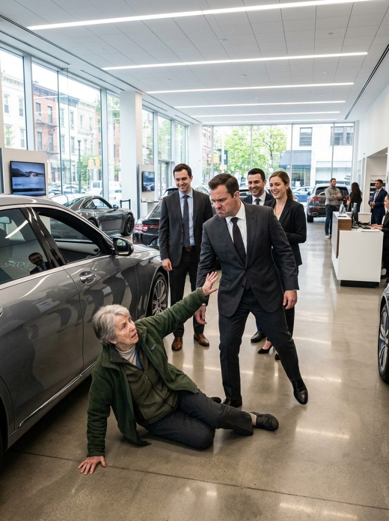 “The elderly woman declared, “I want to buy this car,” but the salesman smirked and tossed her out of the dealership, saying she smelled like poverty: what happened next shocked the entire place.”