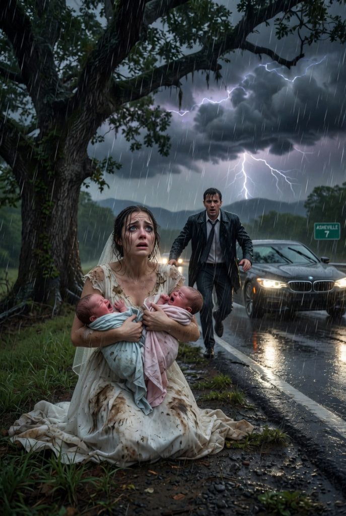“THESE BABIES AREN’T MINE!”… LEFT ALONE IN THE WOODS IN HER WEDDING DRESS, SHE THOUGHT IT WAS ALL OVER… UNTIL A STRANGER PULLED OVER HIS CAR—AND TURNED HER WORLD AROUND.