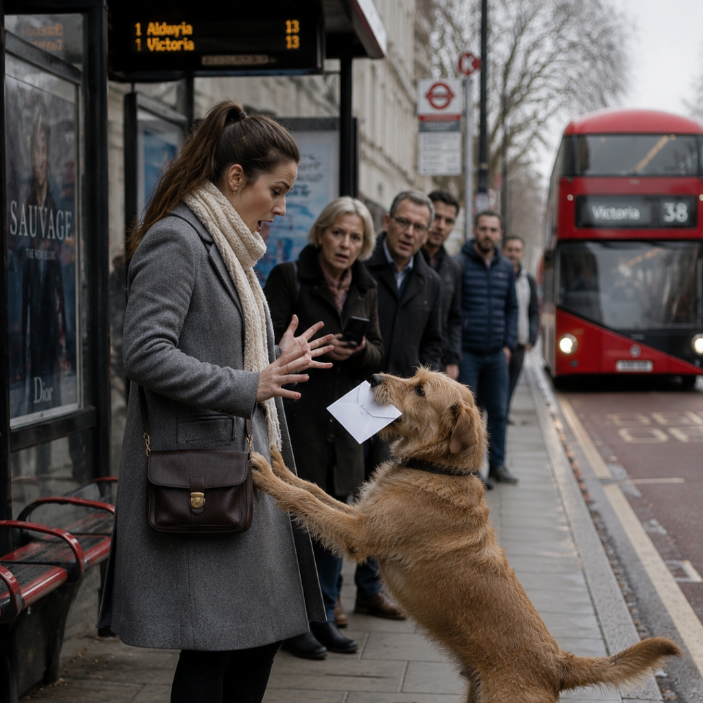 At the tram stop, a stray dog jumped onto a young woman and handed her a white envelope it had been carrying in its mouth. When she opened it, she was completely stunned by what was inside.