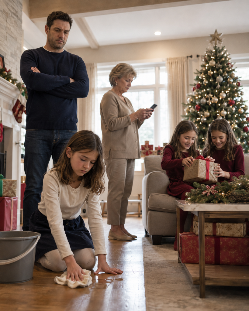 His Eight-Year-Old Adopted Daughter Was Excluded From The Family Christmas Photo And Told To Wash Dishes Instead—Then She Whispered, “Am I Your Real Family?”… Unaware That One Hidden Recording Would Reveal The Truth That Changed Everything