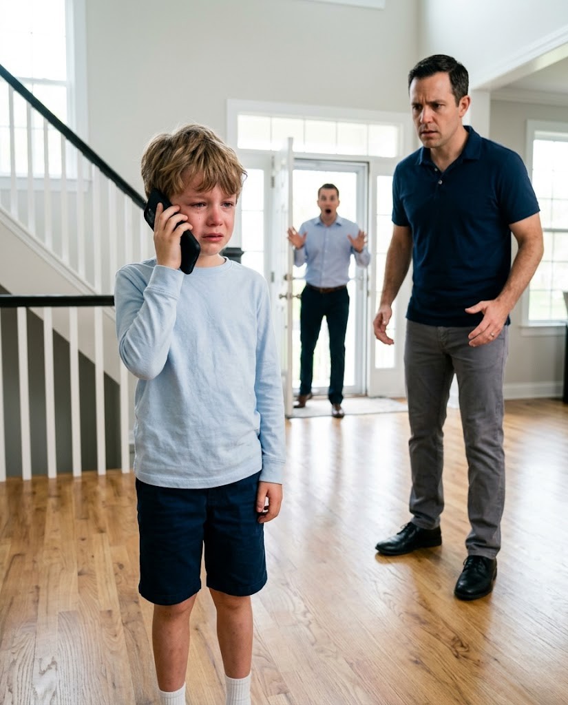 A 4-Year-Old Boy Whispered, “Daddy… Please Come Home,” While Alone With His Mom’s New Partner. Then a Man’s Voice Suddenly Asked Through the Phone—“Who Are You Talking To?”—Before the Call Went Dead. His Father Was 25 Minutes Away, but His Brother Was Only Eight. He Made One Call: “Go. Now.” What His Brother Discovered Upon Reaching the House Was Exactly Why the Little Boy Had Risked Making That Call