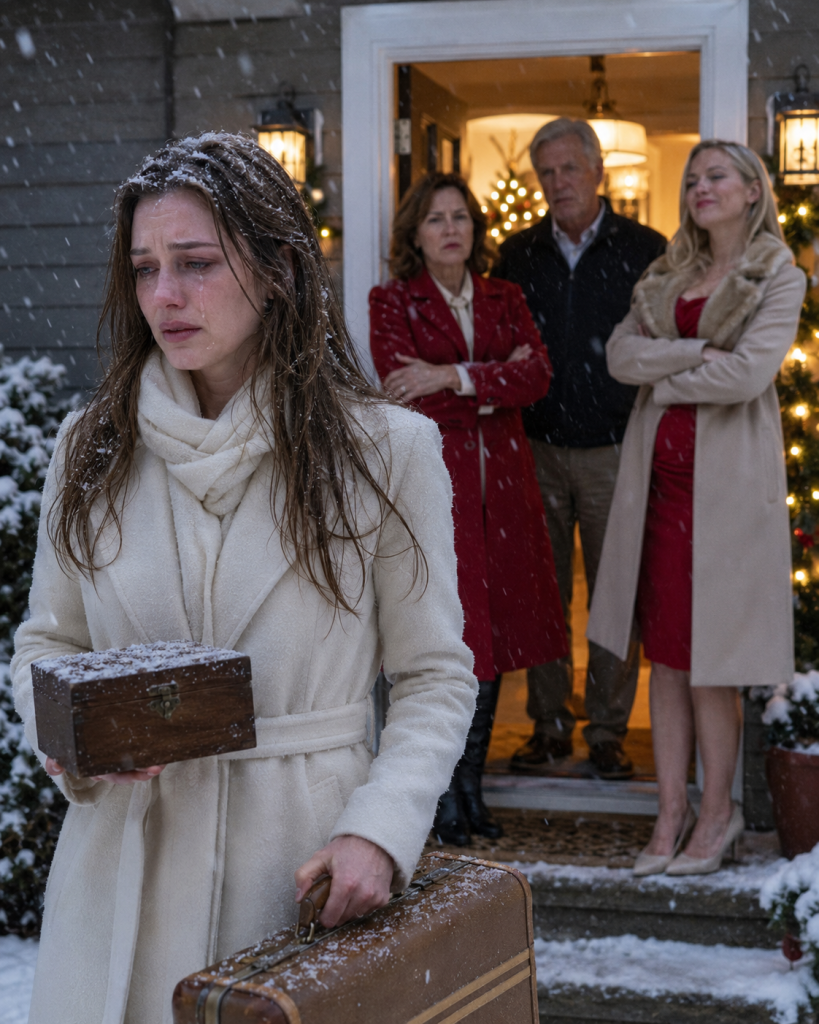 My parents kicked me out on Christmas morning. My sister smiled: “back to your place, loser.” I went straight to the bank carrying the cedar box Grandpa gave me. The manager took one look at it… and locked the office door. “miss hale…” he said: “you need to sit down.