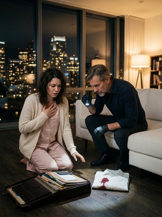 My daughter was crying at 2:00 in the morning: “Mom, there’s someone under the sofa.” When our neighbor shined a light underneath, I noticed my husband’s wedding ring, missing for three days, lying beside a shirt stained with bl00d.