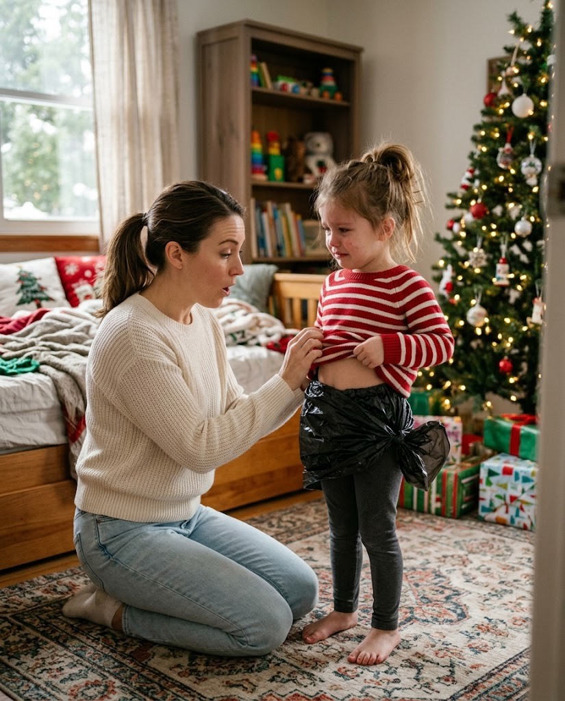 After Christmas, my 6-year-old daughter returned from her grandmother’s house and whispered, “Mommy, I promised I wouldn’t tell.” When she raised her shirt, I found belt marks across her back—and a black bag concealed beneath her clothes. I discreetly preserved the evidence and confronted her grandmother while recording everything on my phone. Then my daughter revealed what my husband had done… and suddenly, I understood why they had begged her to keep silent.