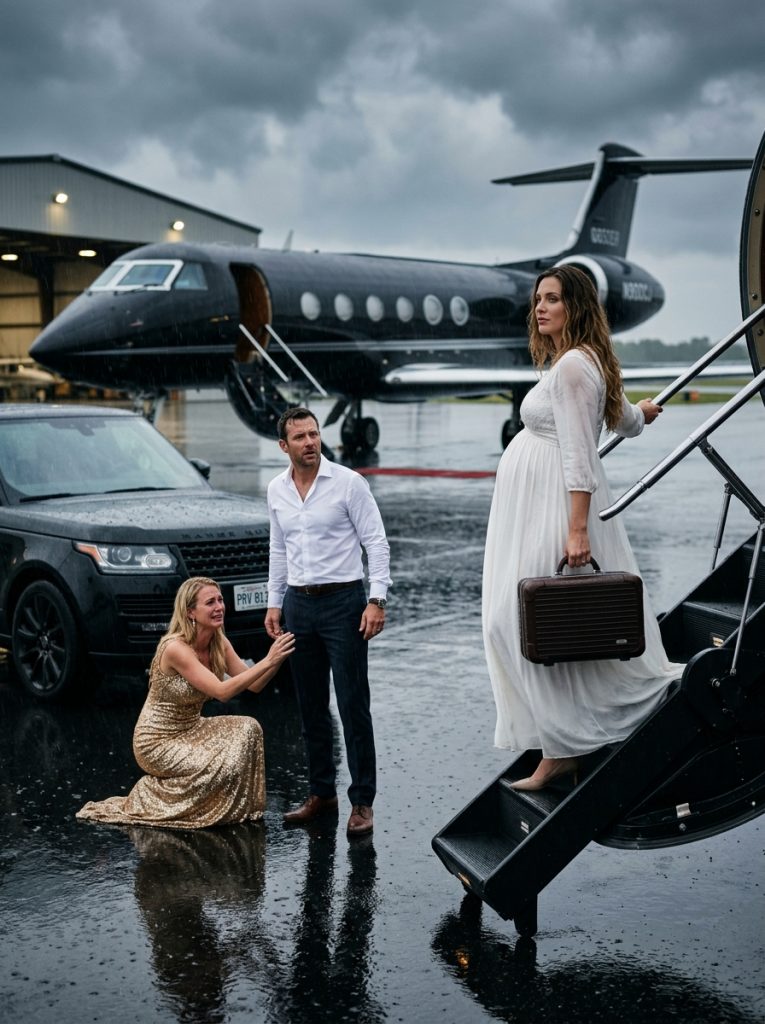 After spending a night with his mistress, a pregnant wife quietly boarded a private jet—while the mistress remained outside, begging, completely unaware of the truth unfolding.