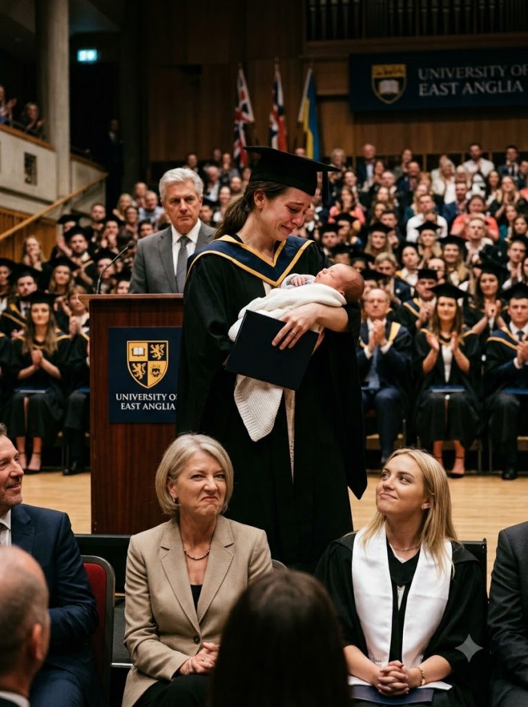 They Burst Into Laughter the Moment I Stepped Onto the Graduation Platform Holding a Newborn in My Arms. Someone Behind Me Even Muttered, “Just like its mother…” But the Principal’s Next Words Immediately Silenced the Entire Crowd.